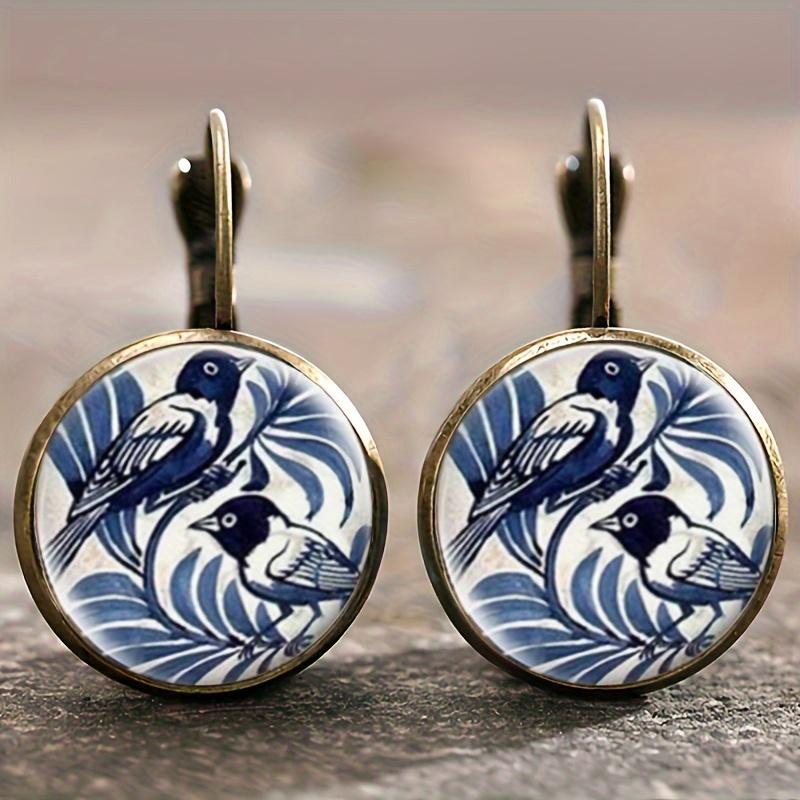Vintage-Inspired Glass Bird Dangle Earrings  French Style Alloy Hook Earrings For Women Perfect For Daily Wear & Parties