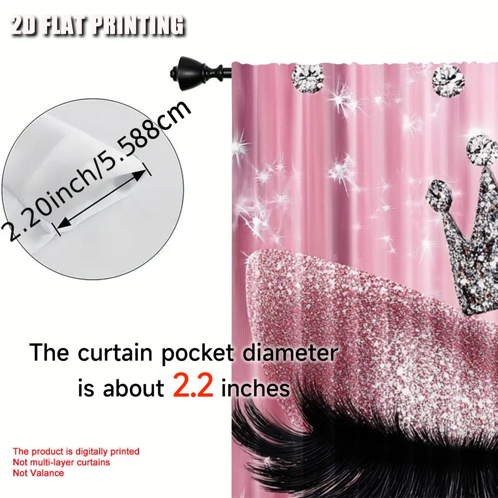 2Pcs Eyelash Curtainsstylish Pink Sparkles Blackout Curtains Adult Eyelash Diamond Aesthetic Curtains Drapes Makeup Eyelash