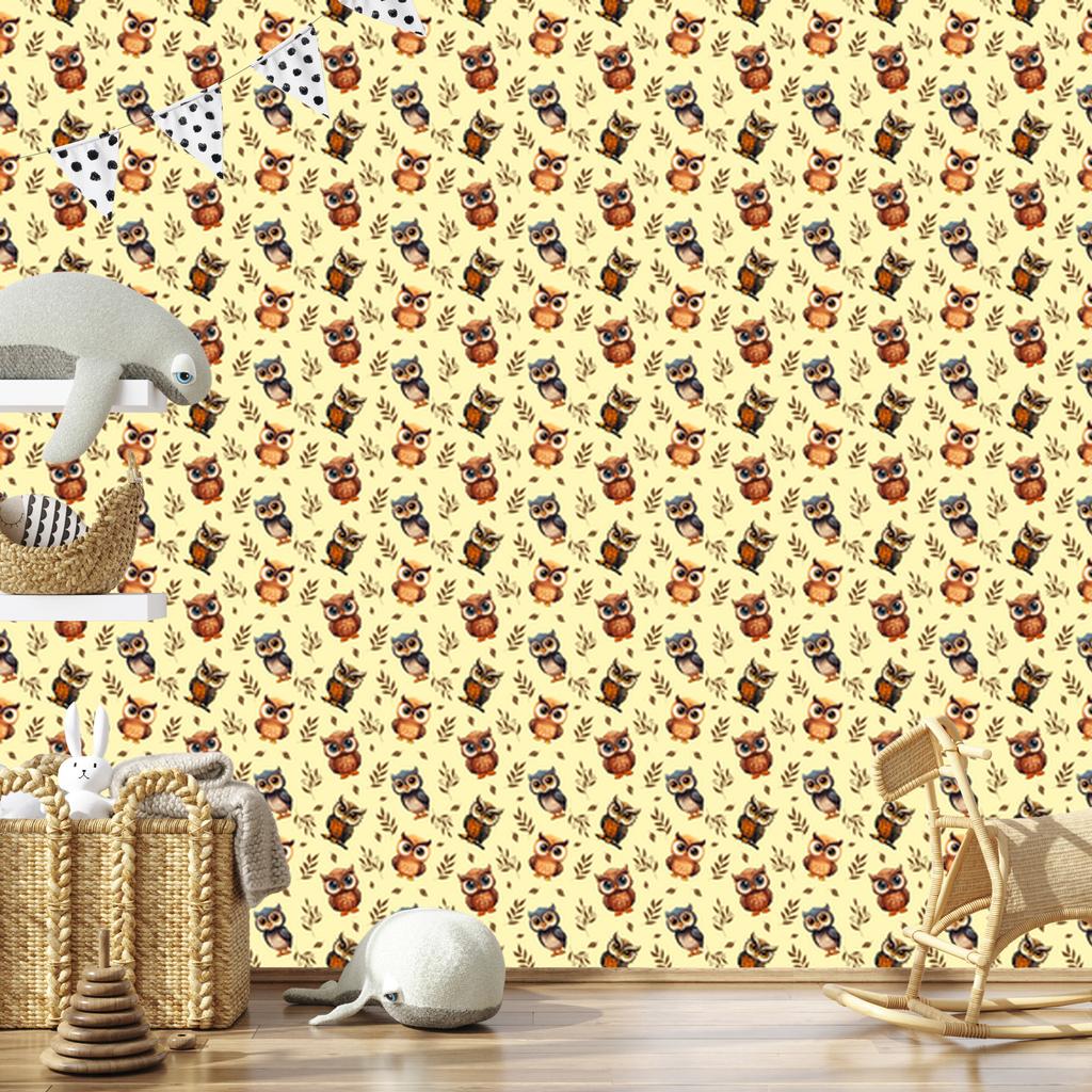 Cream and Gold Owl Wallpaper for Living Room and Bedroom 50x1000