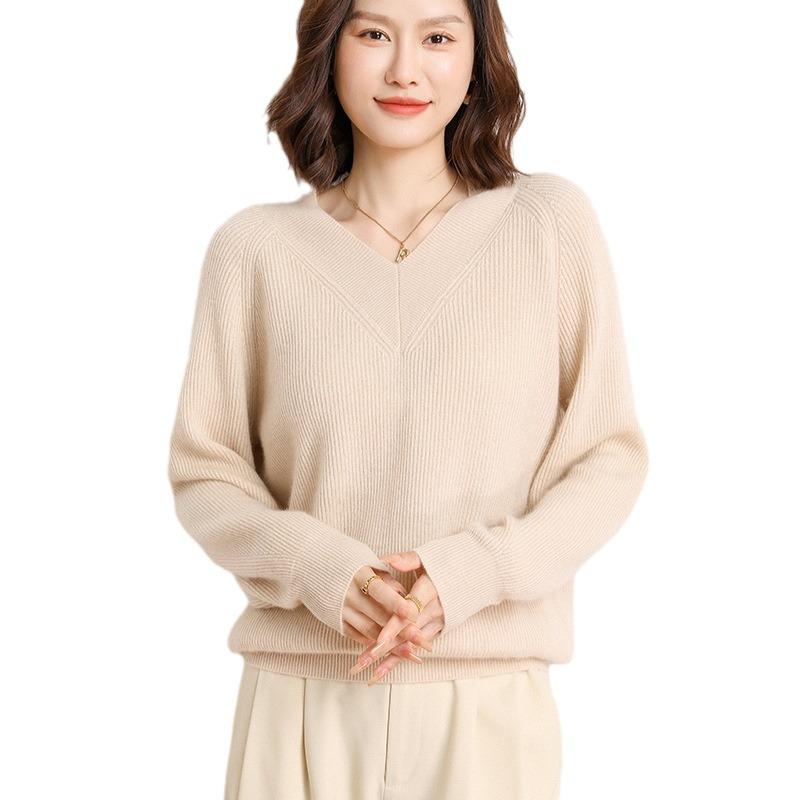 2024 Autumn/Winter Women's V-neck Cashmere Sweater - Long Sleeve, Thickened, Loose Knit Pullover
