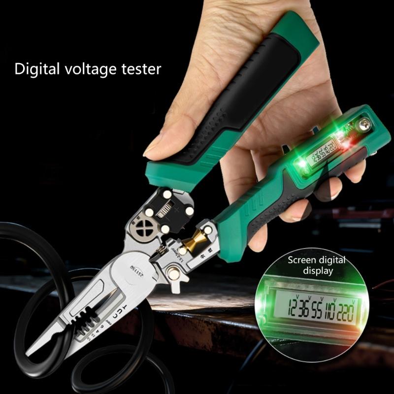 Industrial Multifunction Wire Stripping Tool Integrated Voltage Detector Ergonomic Nonslip Grip for Electricians