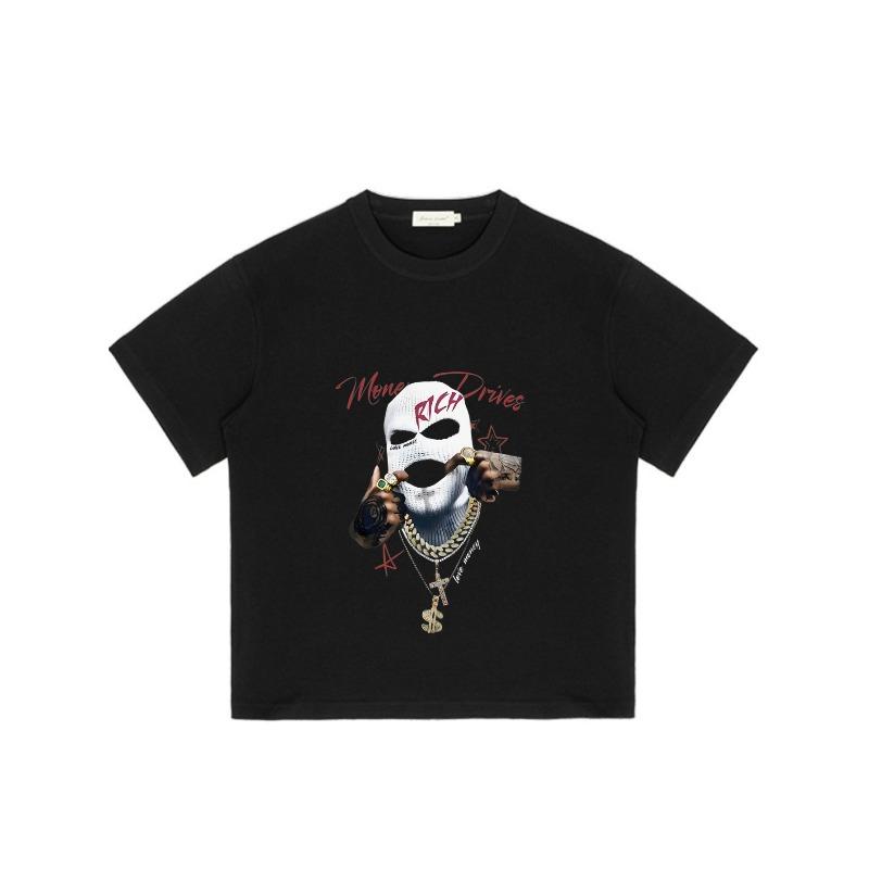 Black T-Shirt with Skull and Money Chain Print for Streetwear Fashion