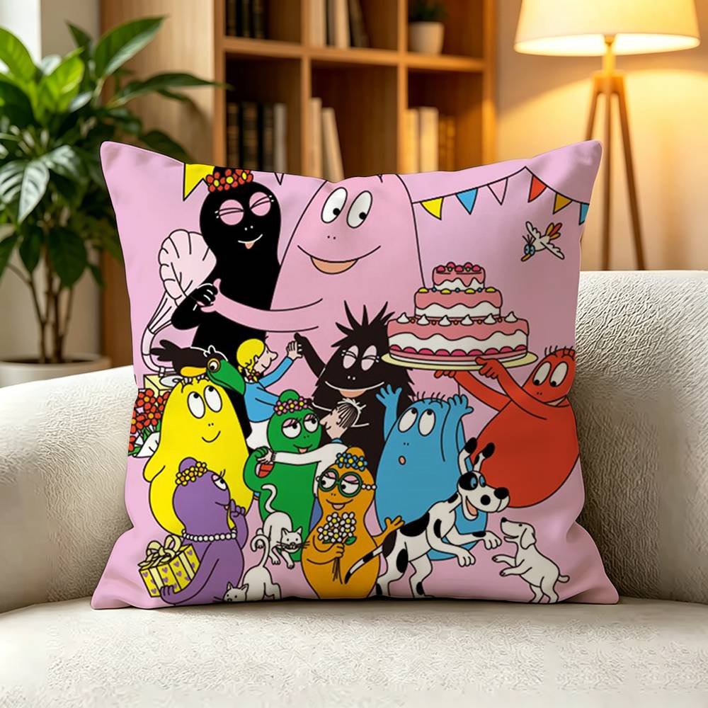 BBarbapapa Whole Family Cute Cartoon Pillow Case Square DoubleSided Sofa Cushion Cover Bedroom Bedside Pillow