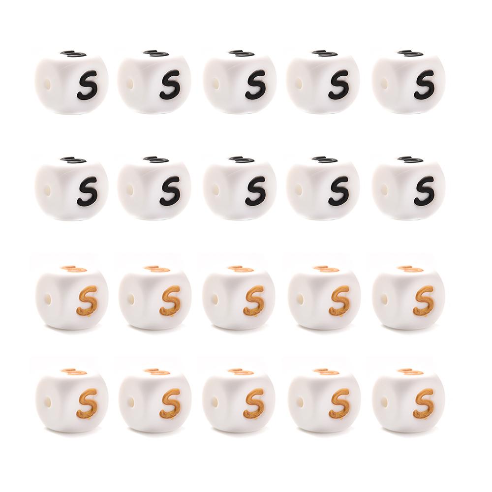 10Pcs 12mm Silicone Beads Letters Golden Black English Alphabet Letter Bead Bpa Free Material for Diy Chew Necklace Teether Toys