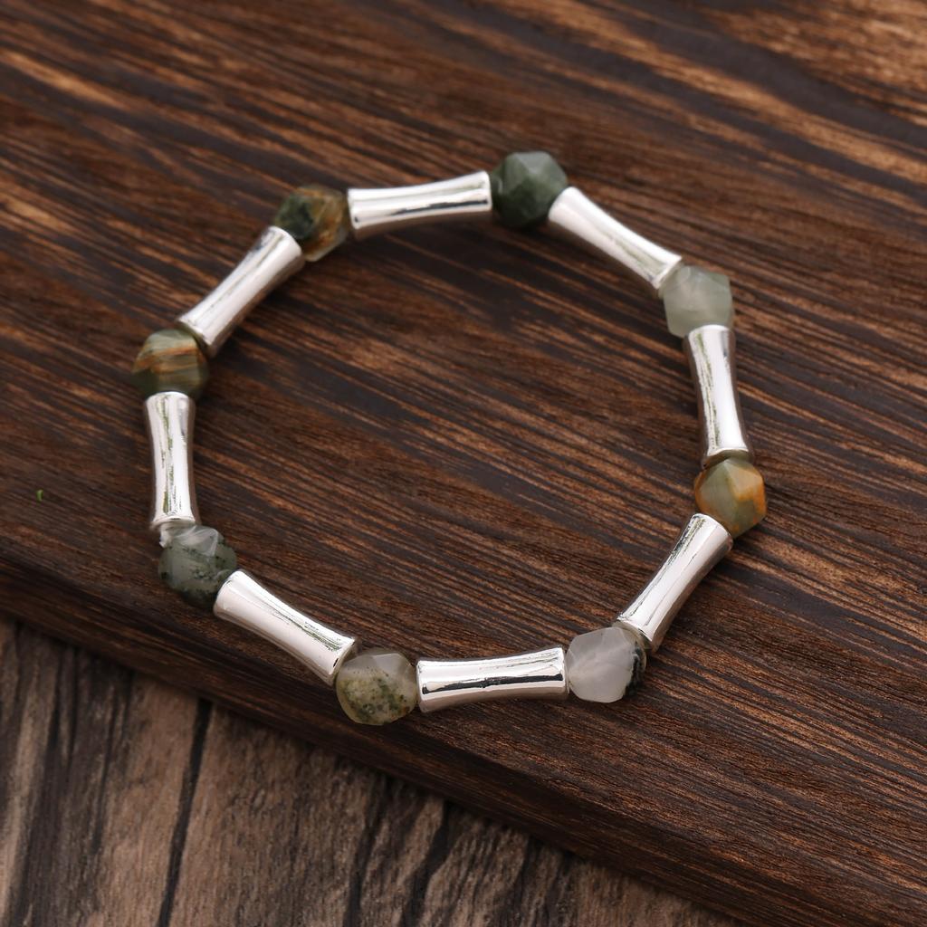 Natural Crystal Cut-face Beaded Bamboo Elastic Bracelet, High-end Men's and Women's Versatile Crystal Jewelry