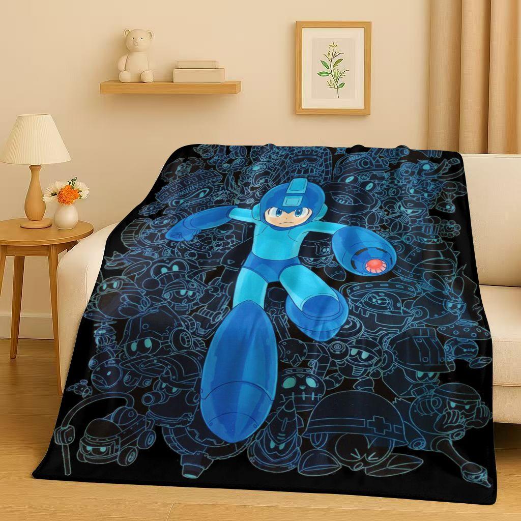 Classic Game Rockman Mega Man Flannel Blanket,Ultra Soft Warm Plush Throw for Home Bedroom Bed Sofa Cover Office Travel Picnic