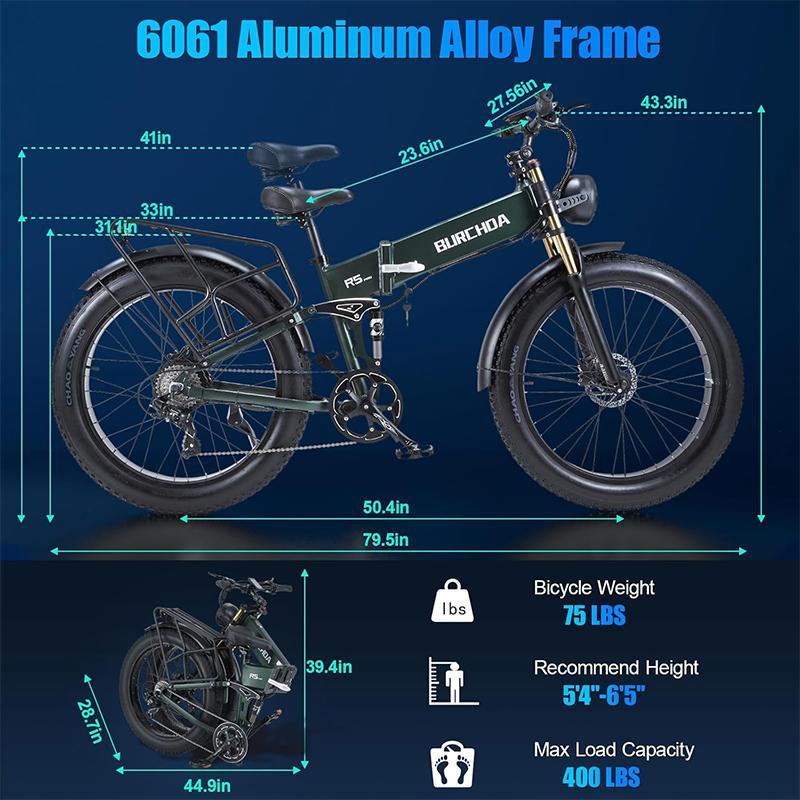 Burchda R5Pro 1500W50km/h 26-inch Folding Electric Mountain Bike 48V20AH Lithium Fat Electric Bicycle Motorcycle