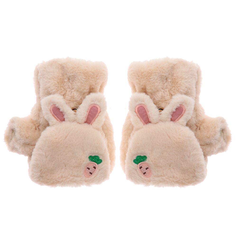 Winter Cute Cat Soft Plush Thick Warm Mittens Faux Rabbit Hair Gloves Half Finger