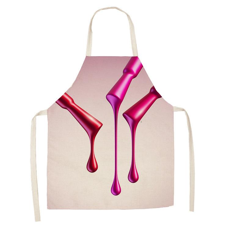 New Linen Colorful Nail Polish Cosmetics Theme Print Kitchen Aprons Unisex Dinner Party Cooking Bib Funny Cleaning Apron Barber