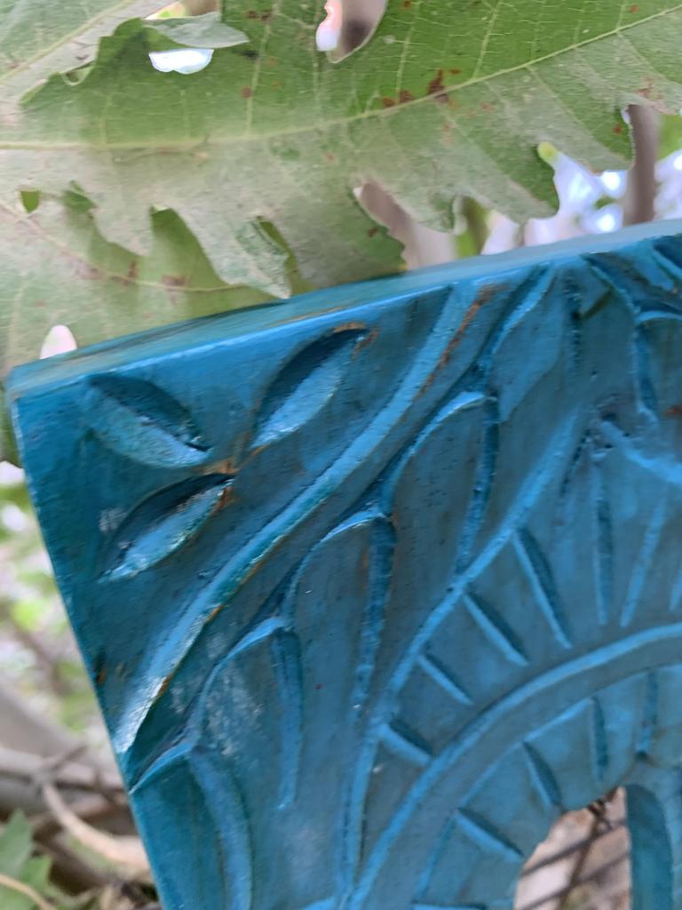 Blue Distressed Wooden Wall Frame Hand Carved Jjharokha Panel Home Decor