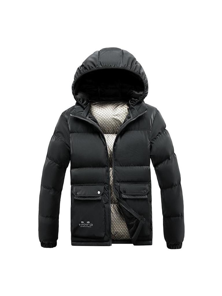 2025 Men's Winter Slim Fit Cotton Jacket with Removable Hood, Korean Style, Ribbed Trendy Design