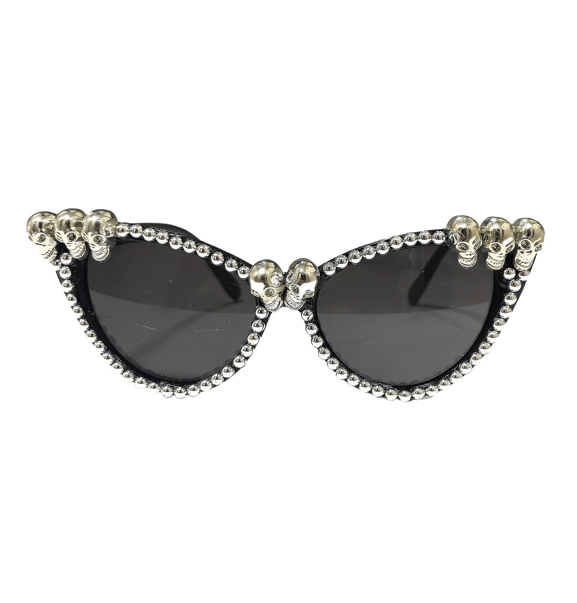 

New Diamond-Studded Skull Sunglasses Dance Party Holiday Decorative Glasses Fashionable Cat-Eye Adult Decorative Sunglasses As shown