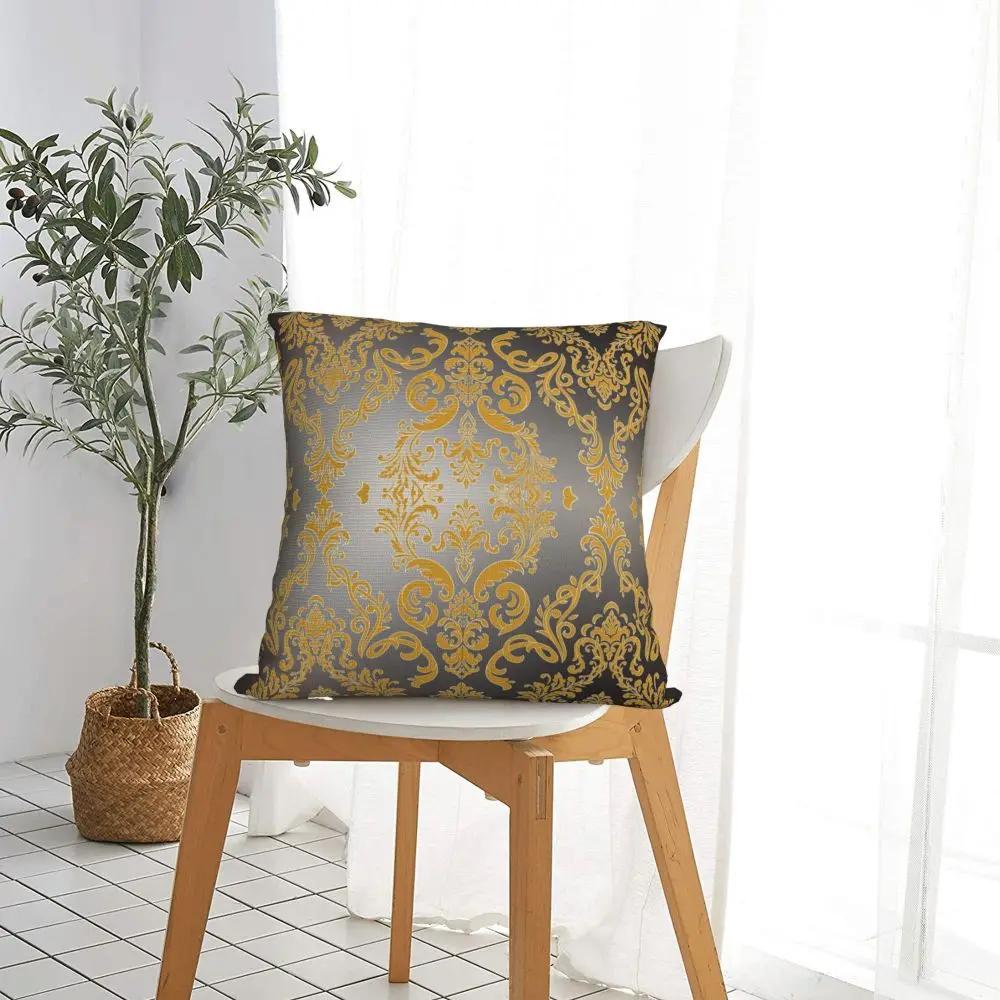 Greek Key Ornate Floral Baroque Black Silver And Gold Pillowcase Soft Cushion Cover Decor Pillow Case Cover Car Square