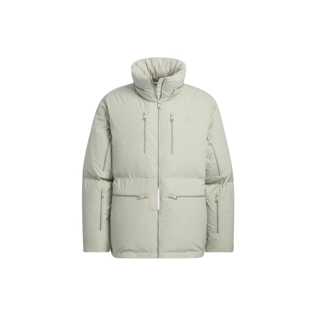 Adidas Originals Trefoil Premium Down Embroidered Logo Zip-Up Collar Goose Down Jacket Men Outerwear Gray HS7279
