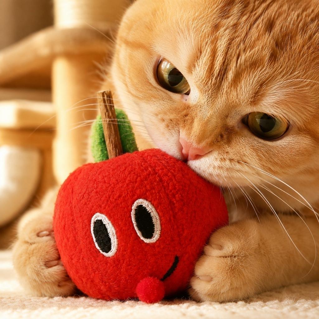 Durable Cat Chew Toy Soft Plush Apple Shape Catnip Filled Interactive Cat Toy for Independent Play and Dental Health Maintenance