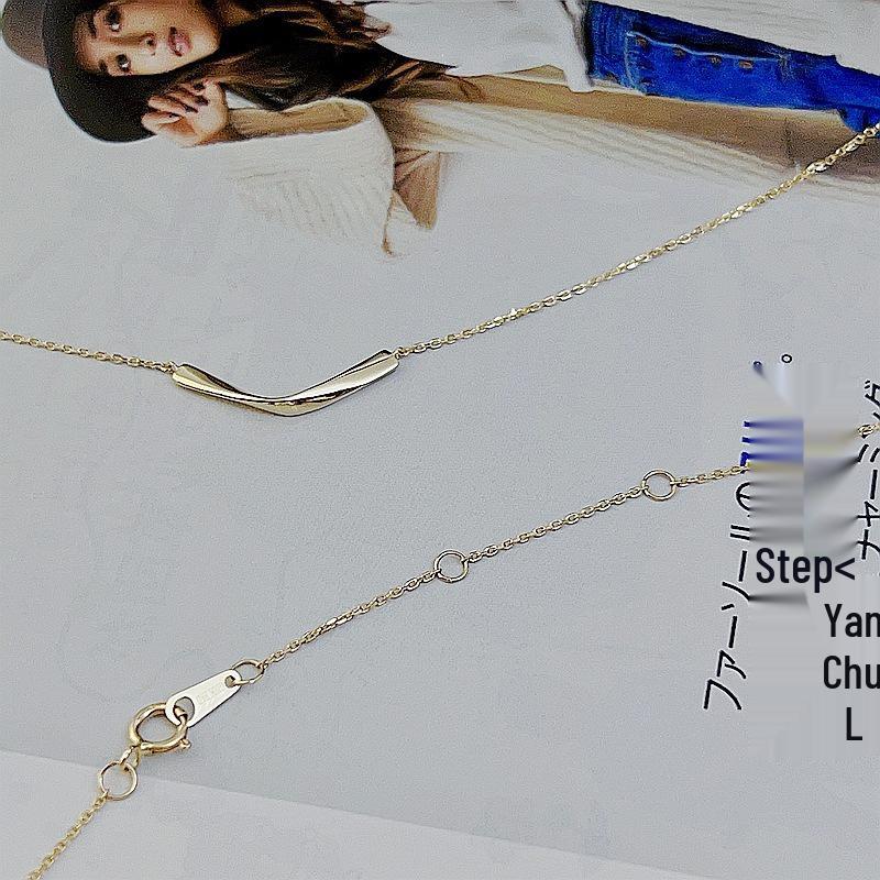 14K Gold-Plated S925 Sterling Silver V-Shape Foldable Clavicle Necklace - Geometric Design, Japanese Light Luxury