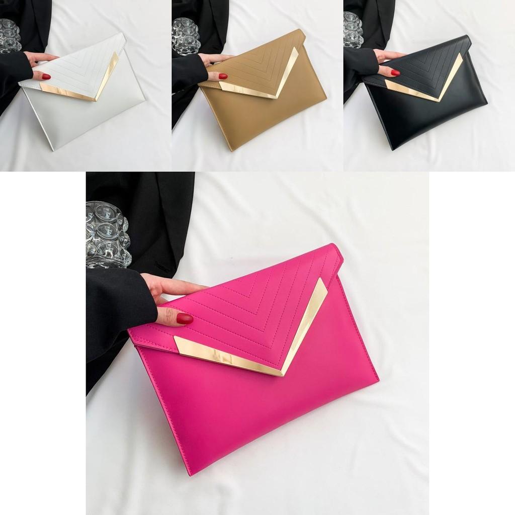 Stilvolle Damen-Clutch-Tasche mit großem Fassungsvermögen, trendige PU-Umschlagtasche in Schwarz, Weiß, Khaki und Rosenrot
