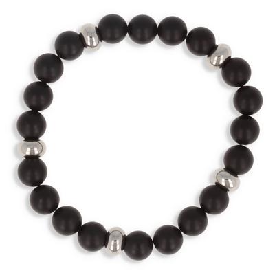 [R0682] - Armband aus mattschwarzem Stahl „Minéralia“ (Achat) – 8 mm