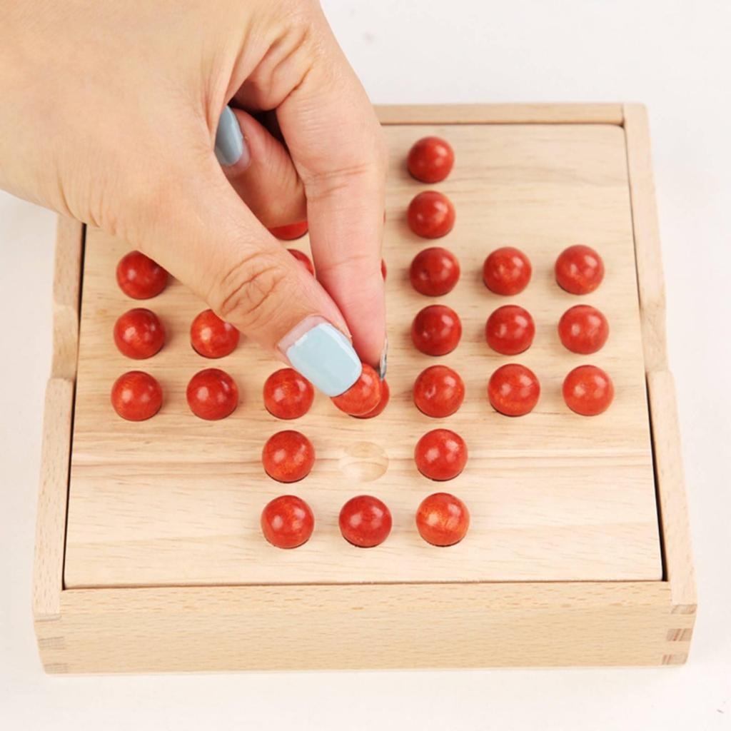 Wooden Peg Puzzle Board Solo Game with Pieces Compact for