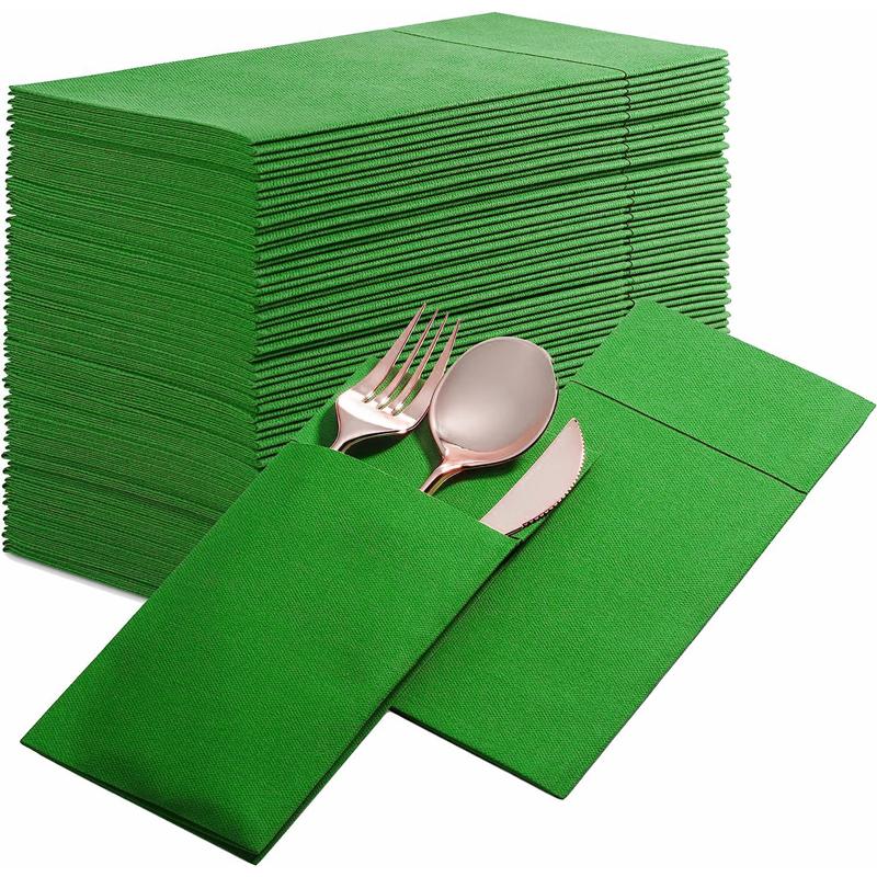50pcs Disposable Dinner Napkins Flatware Pocket Prefolded For Wedding Party Decoration Folding Knife Fork  Bag Napkin