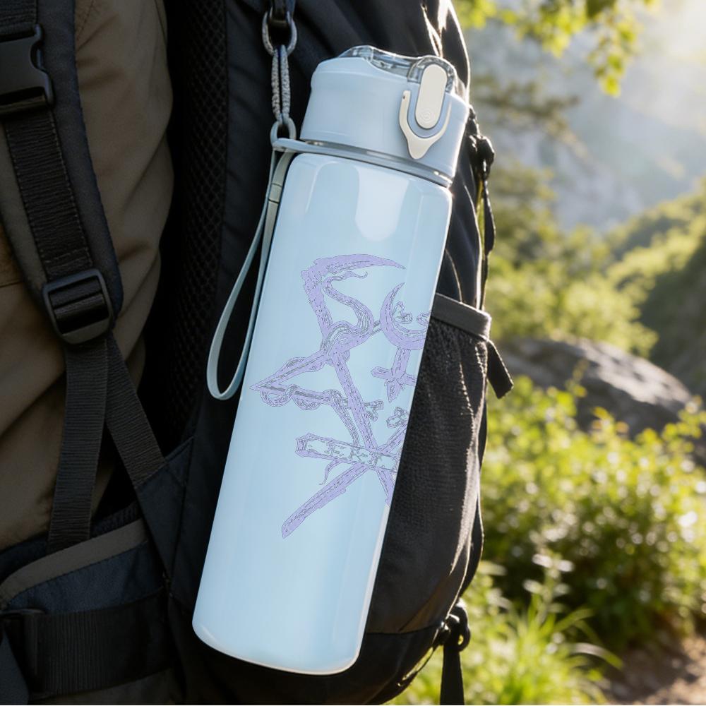 1PC Demon Horn Minimalist Line Art Print 750ml Portable Sports Water Bottle Leakproof Gym Outdoor Travel Drink Cup