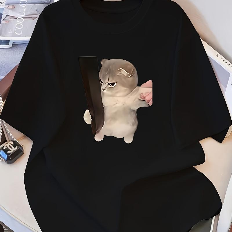 

Peeking Cat Graphic Print T-Shirt Breathable Cool, Comfortable Wear,Daily Casua XXL білий