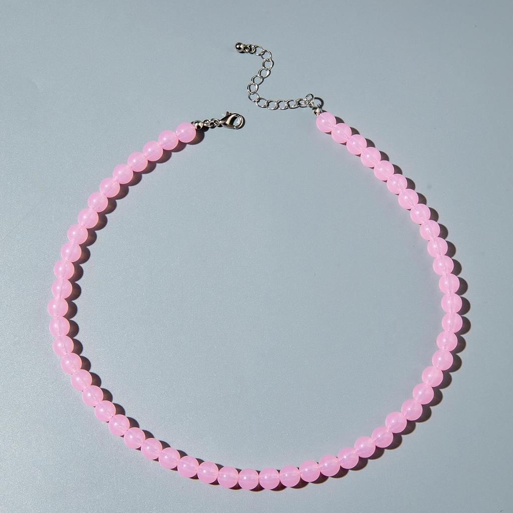 Cross Border Summer Fresh Colorful Bead Necklace for Women's Seaside Vacation Fashion Dopamine Transparent Bead Matching Necklace