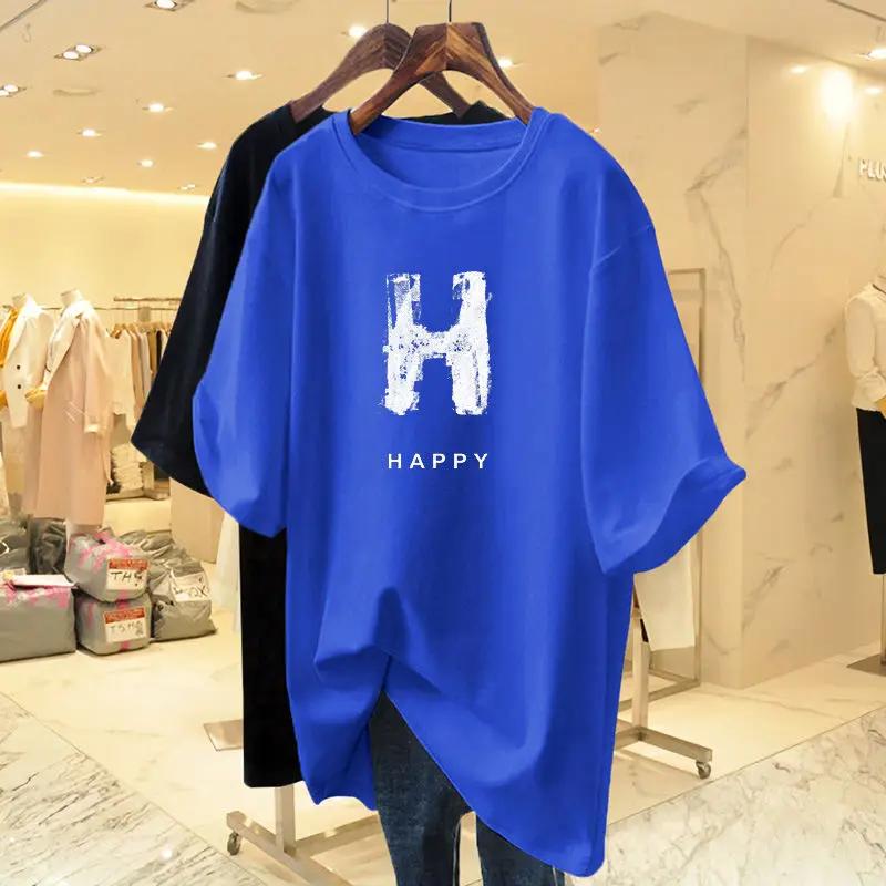 Women's Printed T-shirt, Pure Cotton Short Sleeved T-shirt, Round Neck Casual Top, Basic Sweater