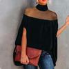 Summer New Fashion Women's Mesh Off-shoulder Bat-sleeve Elegant Half Turtleneck Top