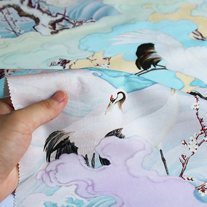 Japanese Bird and Crane Pattern Style Broadcloth Fabric for Made in Size 23C 110cm x nora.KM1040-BR-C Ukiyo-e Crafts, Cotton, Japan, Pre-Cut, (Light