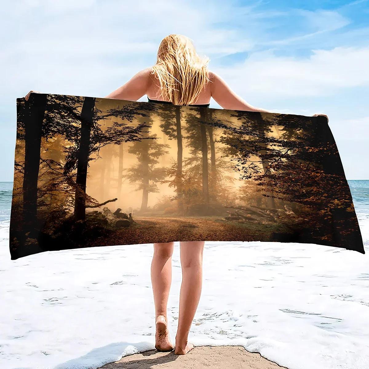 

Microfiber Beach Towels Forest in The Fog Super Absorbent Soft Oversized Bath Towels Quick Dry Thin Lightweight Pool Towels W40*H60(CM)