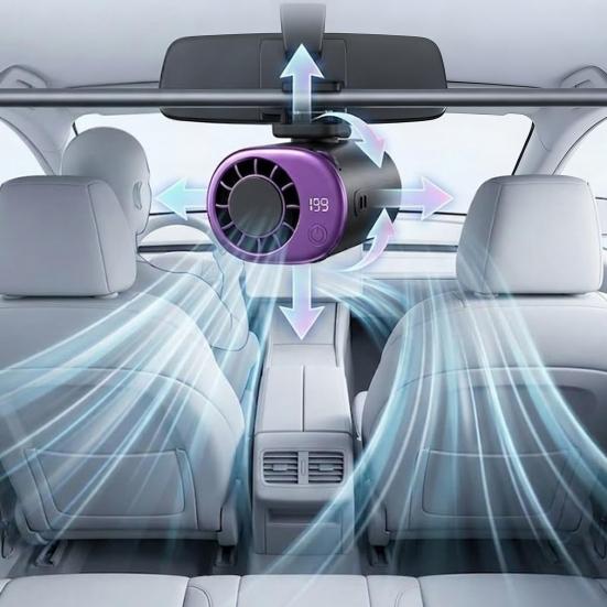 Rotating Clip-On Cooling Fan Rechargeable Adjustable Speed Car Fan Portable Personal Air Conditioner for Car Desk Travel