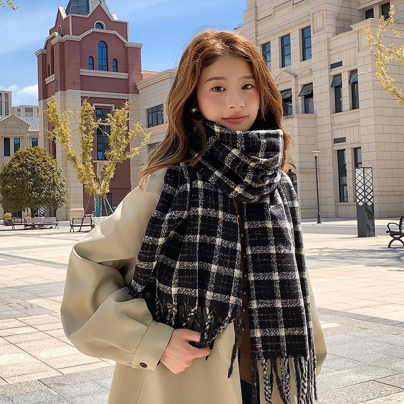 Autumn and winter new plaid scarf high-end women's versatile shawl thickened scarf