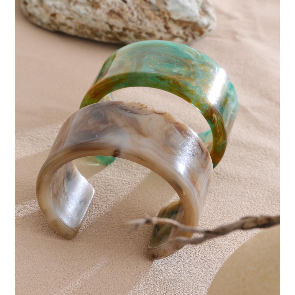 Eetit Large Acetic Acid Acrylic Wide Open Cuff Bracelet Bangle Waterproof 2025 Statement Wrist Jewelry Gray Green Accessories