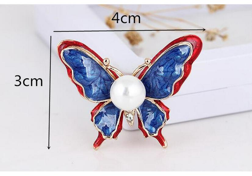 High-Grade Gold-Plated Red-Blue Drip Oil 3D Butterfly Lapel Pin Accessory.