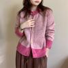 Autumn and winter new soft waxy retro crew neck sweater jacket women's loose lazy contrasting colors gentle wind knitted cardigan
