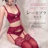 code lingerie sexy garter temptation set [Sexy 1701] Women's 4-piece set, bra, shorts, belt, stockings, (SV399-75D-Red)