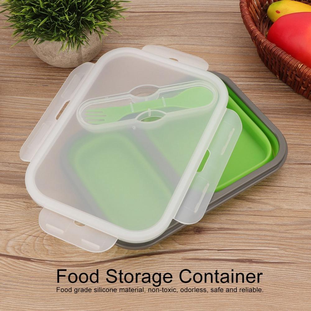 2PCS 2 Compartments Collapsible Lunch Box Silicone Portable Storage Bowl  For Meal Prep