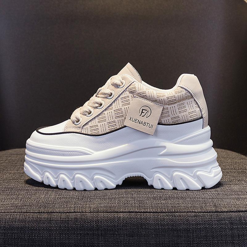 Leather little white shoes women's spring 2025 new Korean version versatile white sports shoes platform inner height increase women's shoes