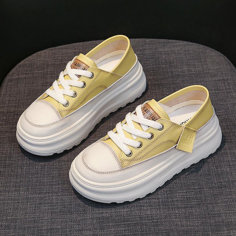 PU leather retro polish 22 spring and summer new thick-soled heightening casual board shoes