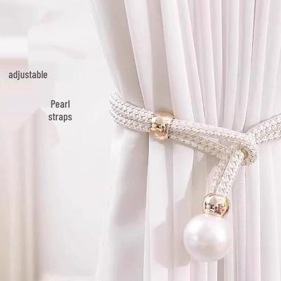 Magnetic Pearl Curtain Tiebacks and Storage Ropes - No-Punch Design