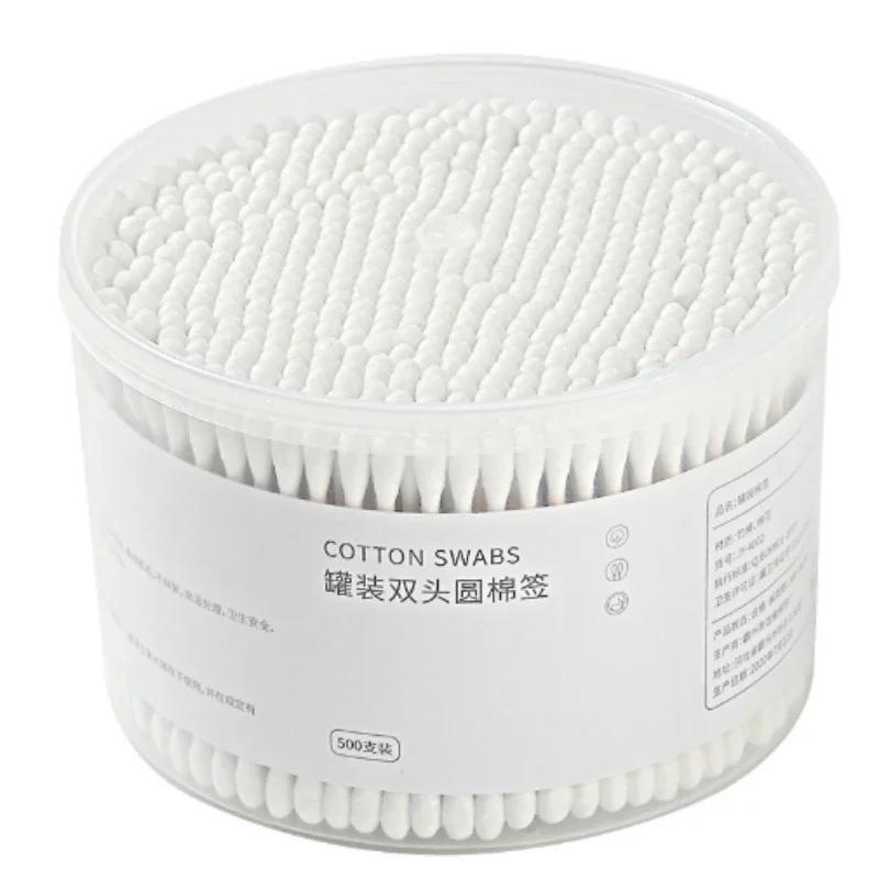 500pcs Disposable Cotton Swab Box With Double End Round Head For Makeup And Makeup Removal Daily Cleaning Pet Care Multi-purpose