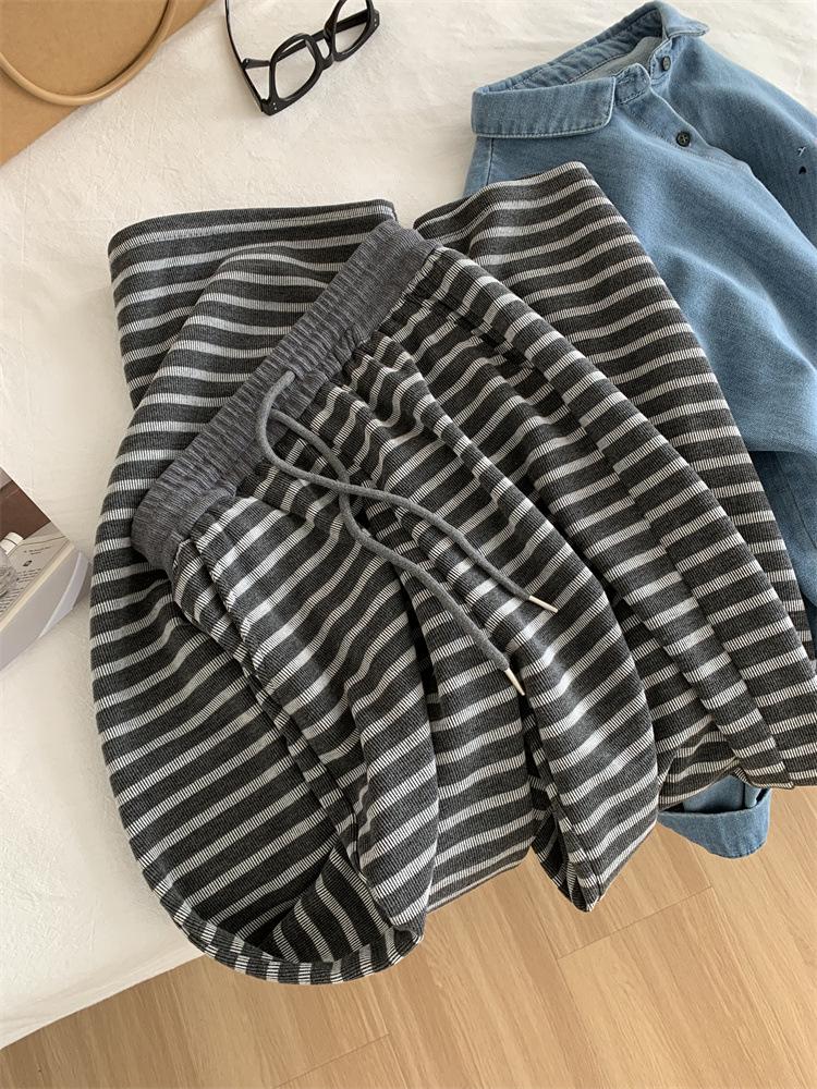 2025 Women's Retro Striped Korean-Style Wide-Leg Pants for Spring & Autumn