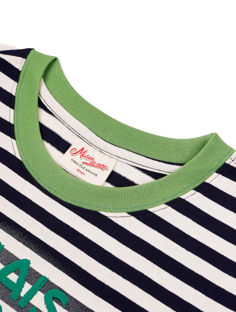 LA MAISON STUDIO Maison Dog Stripe Ringer Short Sleeve Navy(Fcg2Ts762W)