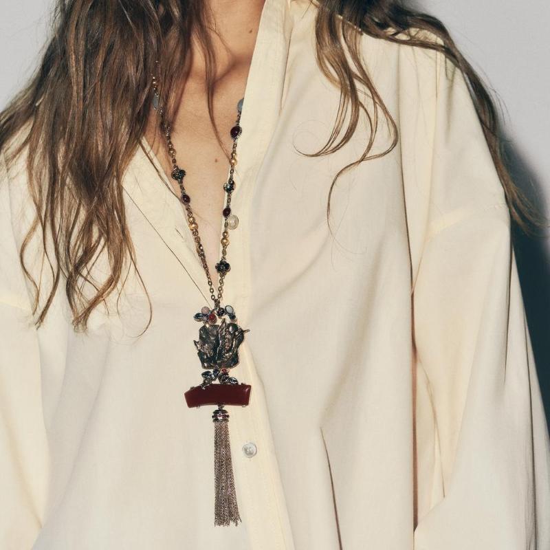 

Vintage Bohemia Small Bird Pendant Metal Chains Tassel Design Necklace For Women Holiday Party Jewelry Sweater Chain Accessories ONESIZE