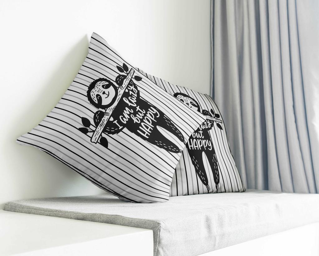 Vargottam Square Pillow Cover - Decorative Pillow Covers 12x12 Inches, Printed White & Black Theme Pillowcase,
