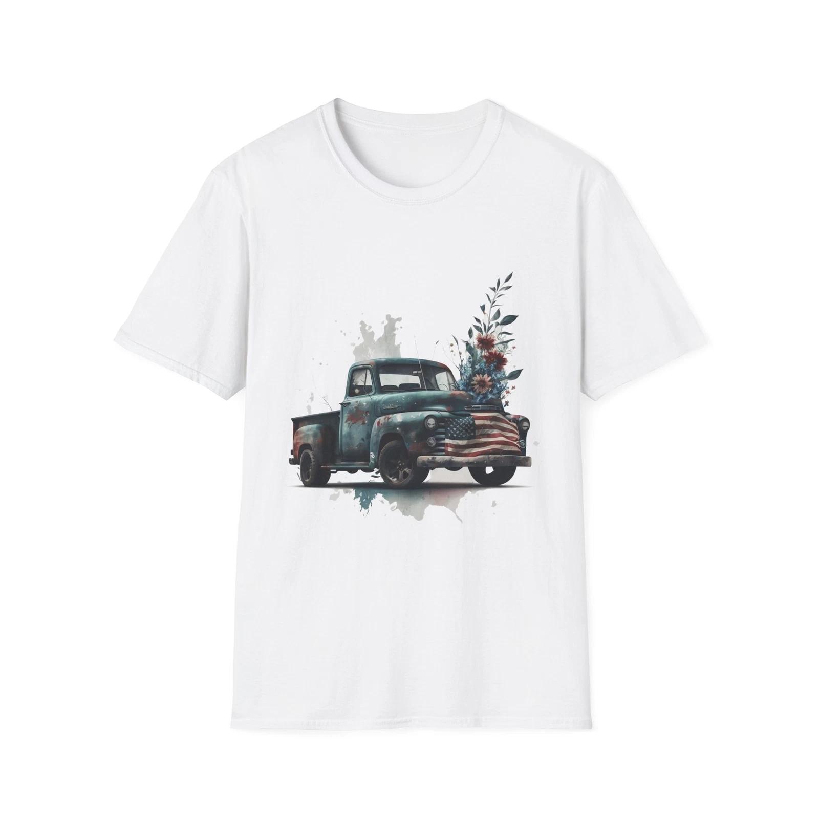 

Vintage American Truck T-Shirt, Patriotic Tee, Casual Style, Great for Summer, 3XL