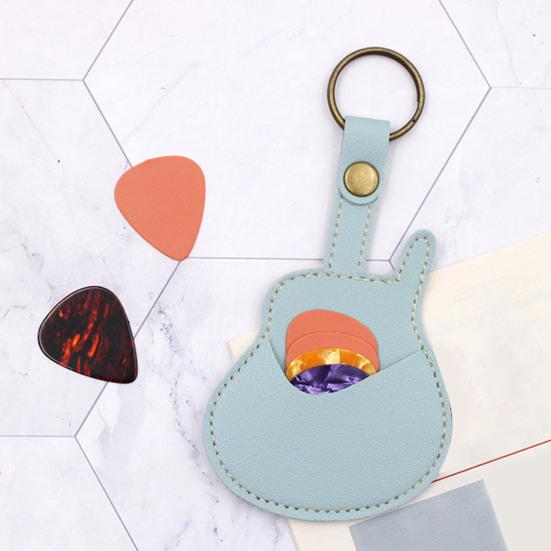 Guitar-Shaped Picks Holder Faux Leather Guitar Pick Case Portable Plectrum Storage Bag