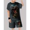 Boys' Set of Fashionable 3D Printed Casual Pullover, Short Sleeved Shorts, T Sports Shirt, Boys' Outdoor T-shirt Shorts Set