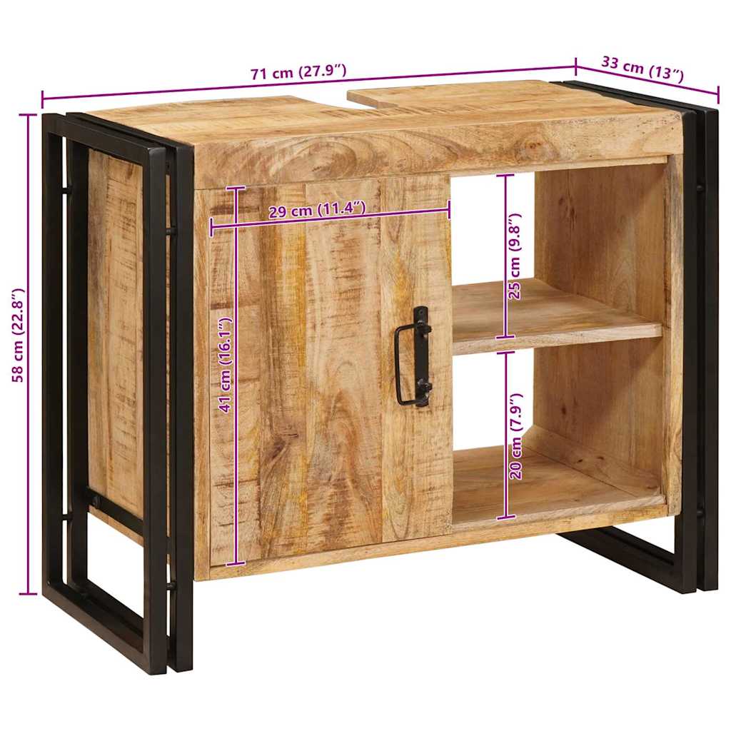 Bathroom Vanity Cabinet Brown 71 X 33 X 58 Cm Solid Mango Wood